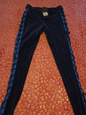 Velvet Side-Lace Up Navy Leggings